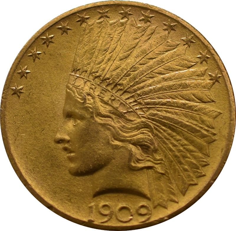 Tête indienne Américaine en or - 10$