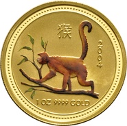 2004 1oz d'or Année australienne du singe - peint