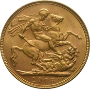 Pièce Souverain Or 1908 Édouard VII P