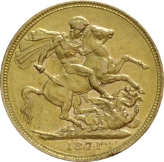 Pièce Souverain Or Victoria Tête Jeune 1871 (S)