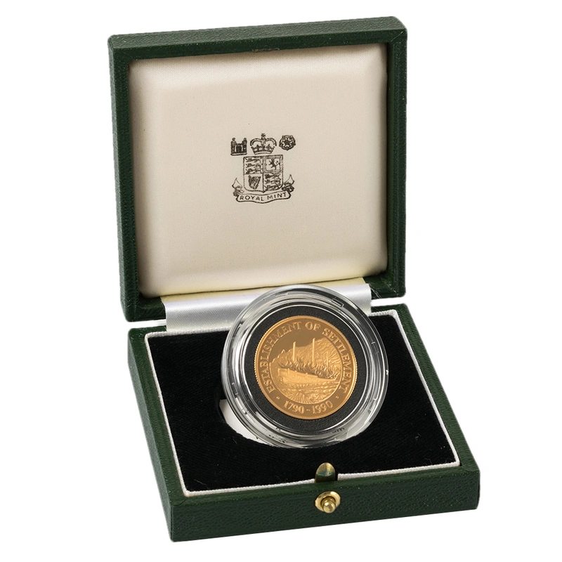 Pièce 250 Dollars Or Îles Pitcairn 1990 Bicentenaire de la Première Colonie en Boîte