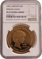 Pièce 5 Livres Couronne Or 1999 Diana Princess Of Wales Memorial BE NGC PF67
