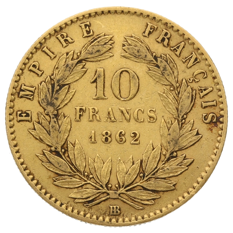 Pièce 10 Francs Or 1862 Napoléon III Tête Laurée BB