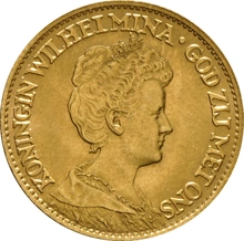 Pièce 10 Florins Or Néerlandais Wilhelmine Adulte 1911 à 1917