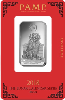 Lingot d'argent de 1 once - PAMP 2018 Année du Chien