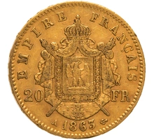 Pièce 20 Francs Or Napoléon III Tête Laurée 1863 A