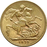 Pièce Souverain Or Victoria Tête Jeune 1873 (S)