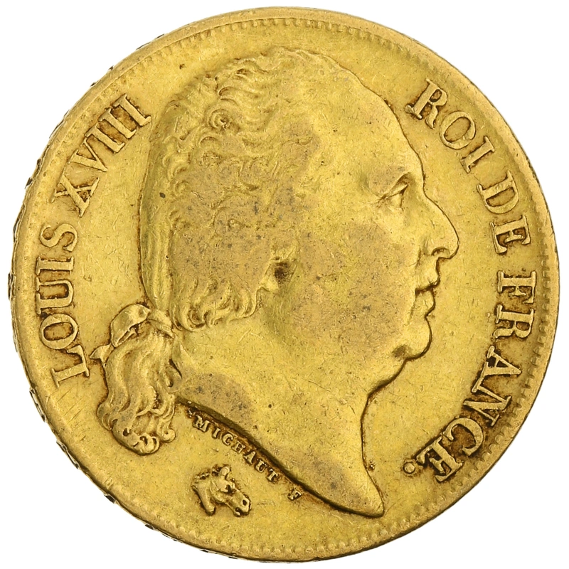 Pièce 20 Francs Or Louis XVIII Tête Nue 1817 A