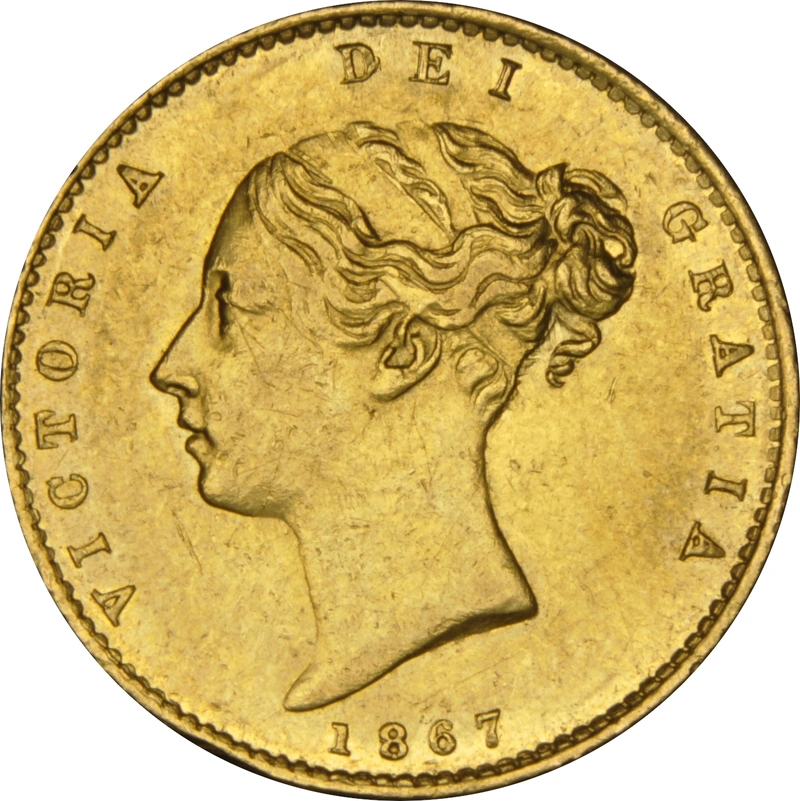 Pièce Demi Souverain Or 1867 Victoria Tête Jeune Revers Armoiries Londres NGC AU58