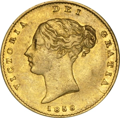 Pièce Demi Souverain Or 1858 Victoria Tête Jeune Revers Armoiries Londres NGC AU53