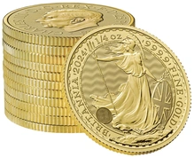 Tube de 25 pièces d'or Britannia d'un quart d'once de 2024