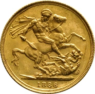 Pièce Souverain Or Victoria Tête Jeune 1886 (S)