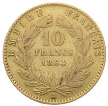 10 Francs Or 1864 Napoléon III Tête Laurée  A