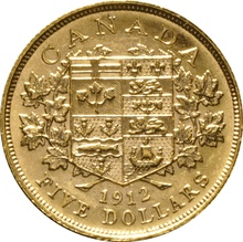 5 Dollars Or Canadien 1912