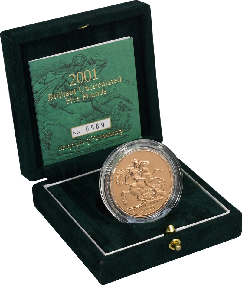 Pièce Quintuple Souverain Or 2001 Brillant Universel en Boîte