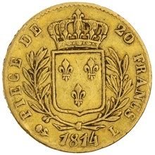 20 Francs Or Louis XVIII Buste Habillé 1814 L