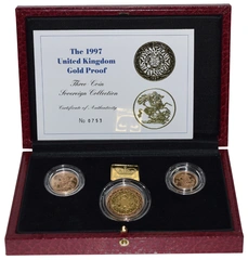 3 Pièces Souverains Or 1997 BE en Boîte