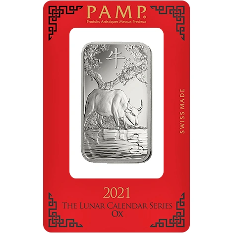 Lingot d'Argent 1 Once Pamp 2021 Année du Boeuf