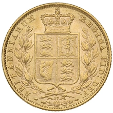 Pièce Souverain Or Victoria Tête Jeune et Écusson 1872 (Londres)