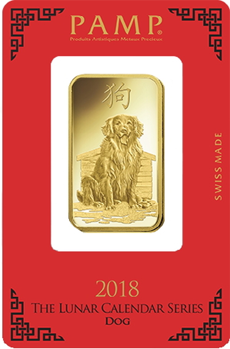 Lingot d'Or 1 Once PAMP 2018 Année du Chien