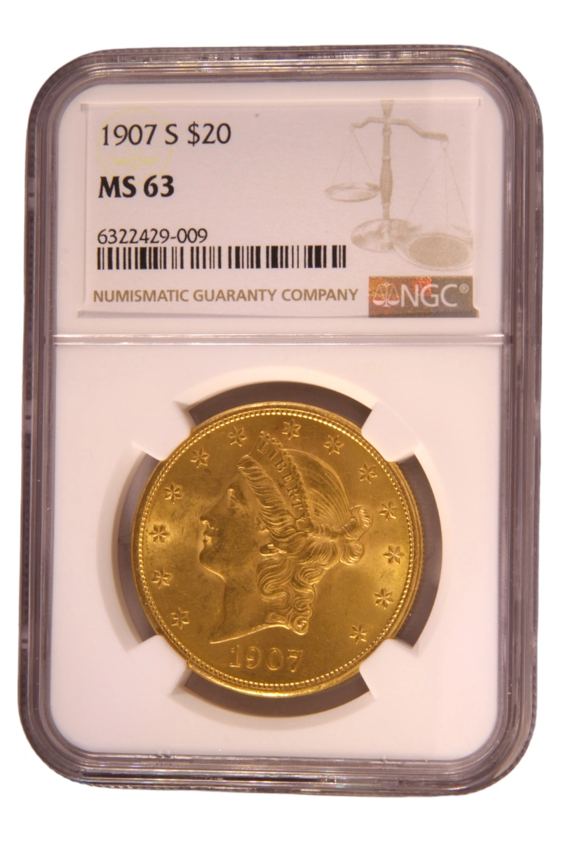 1907 Pièce d'or de 20 $ Double Eagle Liberty Head San Francisco NGC MS63