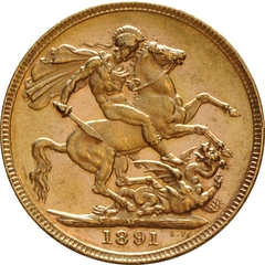 Pièce Souverain Or 1891 Victoria Tête Jubilée (M)
