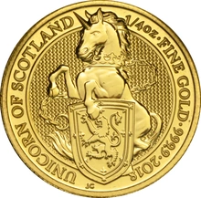Pièce Queen's Beasts Or 1/4 Once 2018 Licorne d'Ecosse