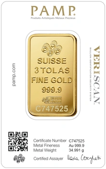 Lingot d'Or 3 Tola Pamp