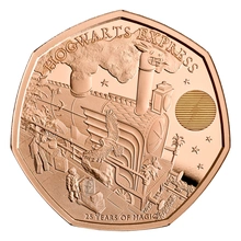 Pièce 50 Pence Or 2022 25ème Anniversaire de Harry Potter Le Poudlard Express en Boîte