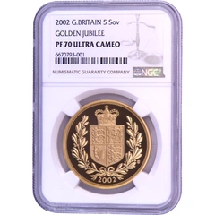 Pièce Quintuple Souverain Or 2002 BE NGC PF70
