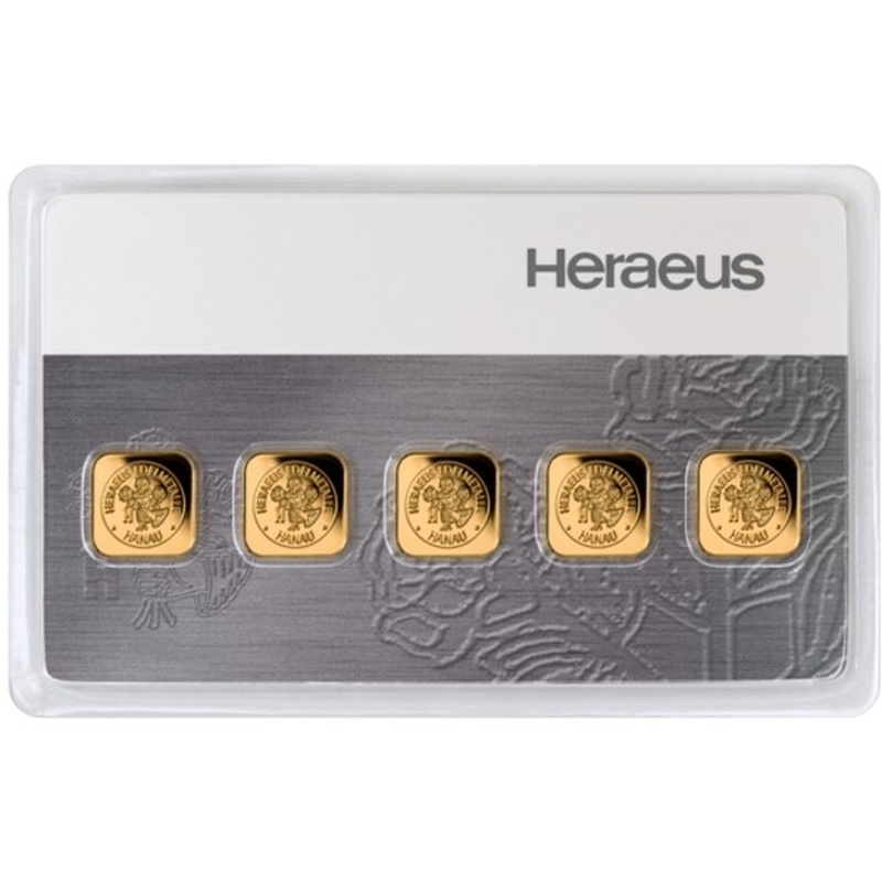 Lingots d'or de 1 gramme - Heraeus 5 x 1g