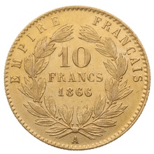 10 Francs Or 1866 Napoléon III Tête Laurée A
