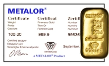 Lingot d'Or 100g Metalor Coulé