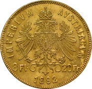 20 Francs 8 Florins d'Autriche en or