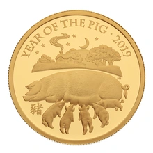 Pièce Royal Mint Lunar Or 1 Once 2019 Année du Cochon en Boîte