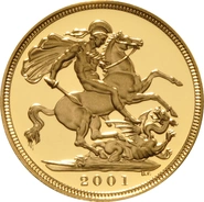 Pièce Souverain Or 2001 Elisabeth II 4ème Tête BE