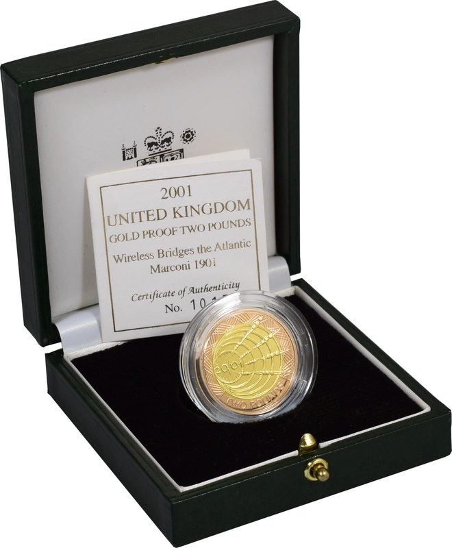 2001 Proof £2 Gold Coin Marconi Wireless Boxed