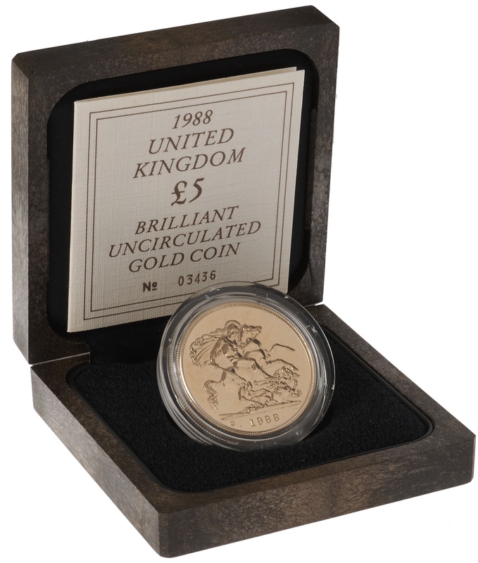 Brilliant Uncirculated Gold 1988  Five Pound Sovereign
