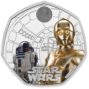 Pièce 50 Pence Star Wars Argent 2023 R2-D2 et C-3PO BE en Boîte