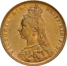 Pièce Souverain Or 1891 Victoria Tête Jubilée (M)