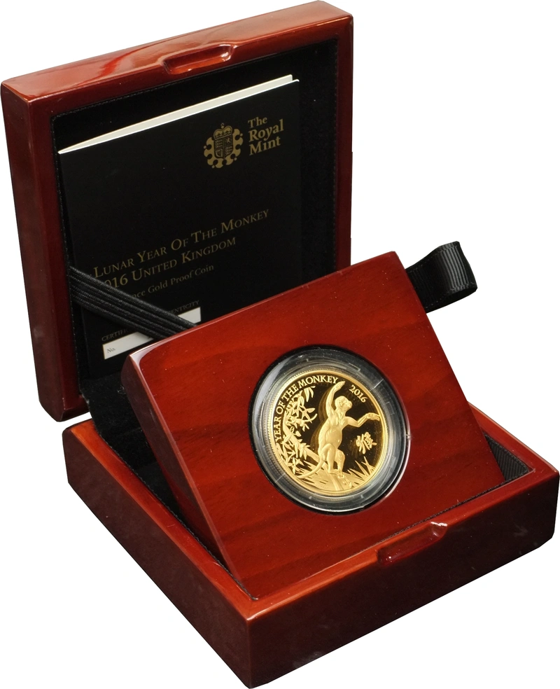 Pièce Royal Mint Lunar Or 1 Once 2016 Année du Singe en Boîte
