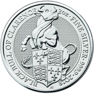 Collection Royal Mint Queen's Beasts en argent de 2 onces 2018 - Le Taureau Noir (en tube de 10)