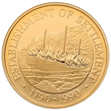 Pièce 250 Dollars Or Îles Pitcairn 1990 Bicentenaire de la Première Colonie en Boîte