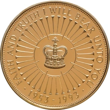 Pièce Quintuple Souverain Or 1993 £5 Elisabeth II 40 Ans Couronnement en Boîte