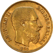 Pièce 20 Francs Or Belges Leopold II Type 1