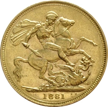 Pièce Souverain Or Victoria Tête Jeune 1881 (M)