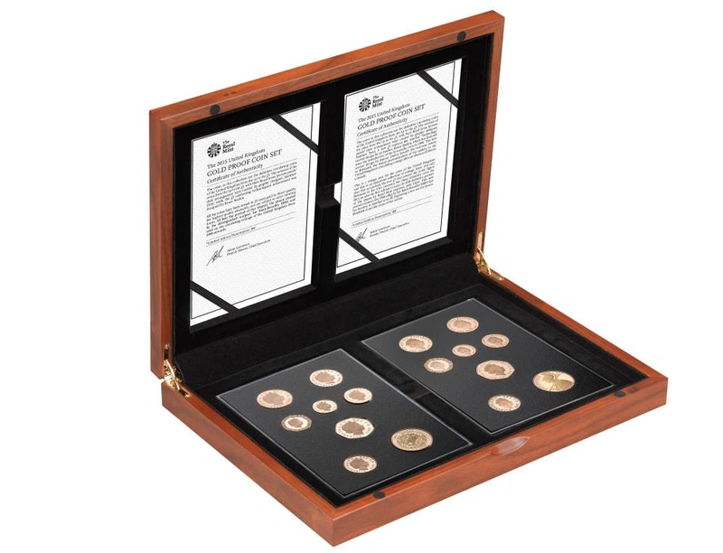 16 Pièces Royal Mint Monnaie Britannique Or 2015 Elisabeth II 4ème et 5ème Tête BE en Boîte