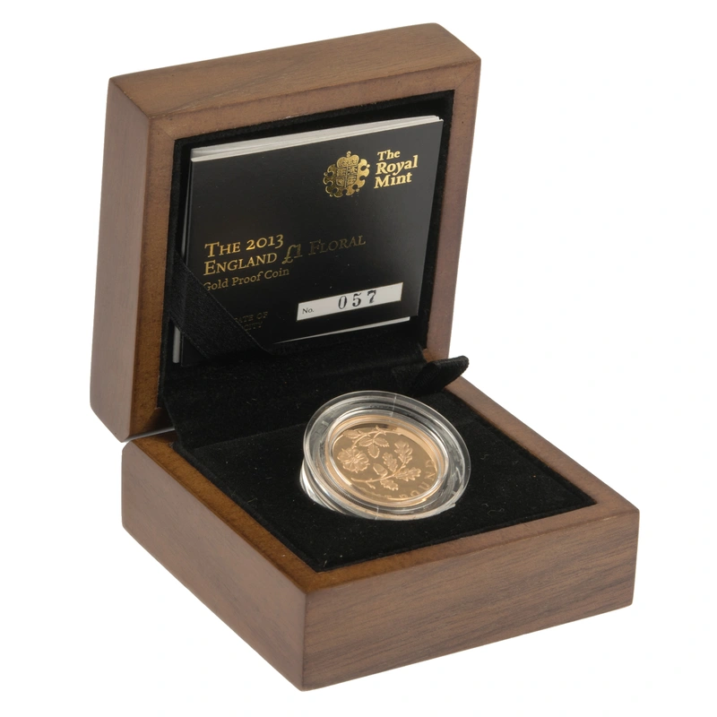 2013 Proof Gold 1 Pound Coin England Floral Boxed