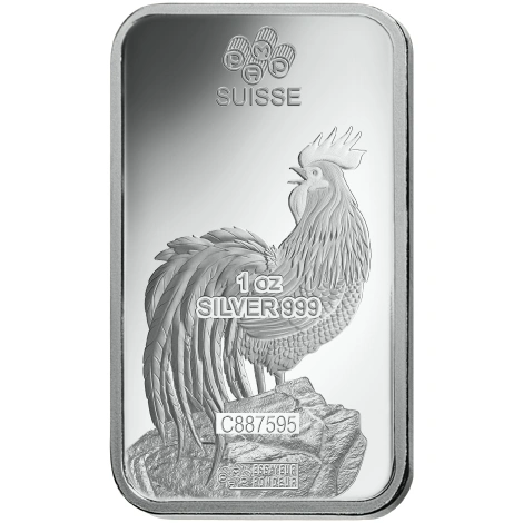 Lingot d'Argent 1 Once Pamp 2017 Année du Coq