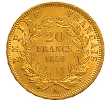Pièce 20 Francs Or Napoléon III Tête Nue 1859 A